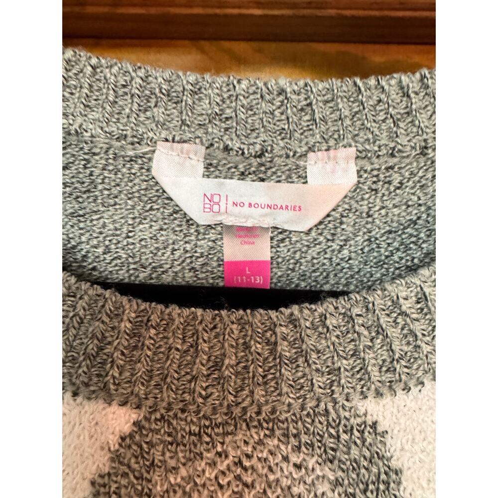 No Boundaries Light Green & White Star Sweater  L (11–13) NWT Recycled Polyester - Picture 6 of 6